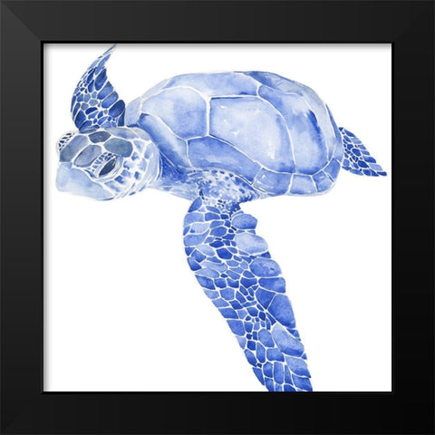 Ultramarine Sea Turtle I Black Modern Wood Framed Art Print by Parker, Jennifer Paxton