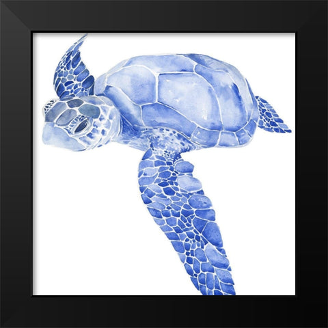 Ultramarine Sea Turtle I Black Modern Wood Framed Art Print by Parker, Jennifer Paxton