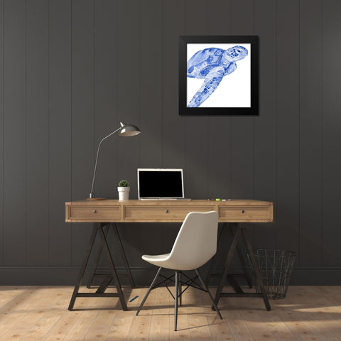 Ultramarine Sea Turtle II Black Modern Wood Framed Art Print by Parker, Jennifer Paxton