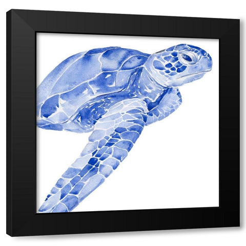 Ultramarine Sea Turtle II Black Modern Wood Framed Art Print by Parker, Jennifer Paxton