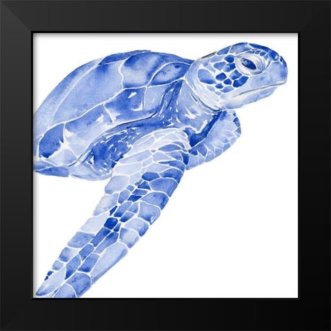 Ultramarine Sea Turtle II Black Modern Wood Framed Art Print by Parker, Jennifer Paxton
