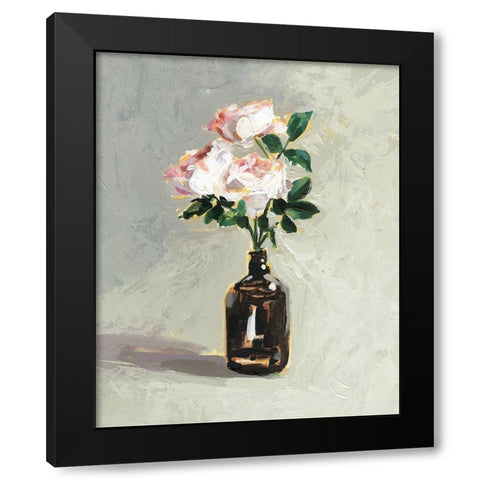 Amber Bottle Flowers I Black Modern Wood Framed Art Print with Double Matting by Borges, Victoria
