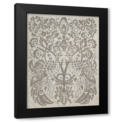 Peacock Damask I Black Modern Wood Framed Art Print with Double Matting by Zarris, Chariklia