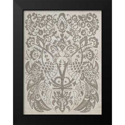 Peacock Damask I Black Modern Wood Framed Art Print by Zarris, Chariklia