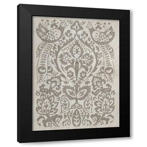 Peacock Damask II Black Modern Wood Framed Art Print with Double Matting by Zarris, Chariklia