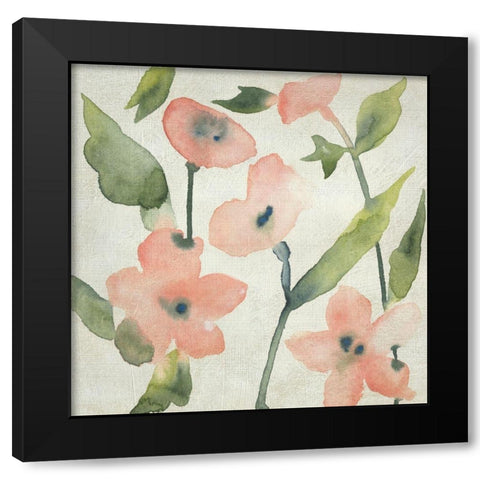 Blush Pink Blooms I Black Modern Wood Framed Art Print with Double Matting by Zarris, Chariklia