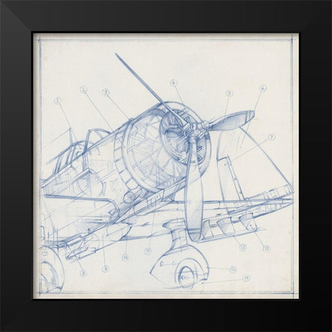 Airplane Mechanical Sketch I Black Modern Wood Framed Art Print by Harper, Ethan