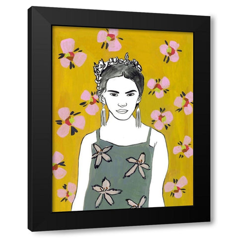 Pink Blossom Lady I Black Modern Wood Framed Art Print with Double Matting by Wang, Melissa