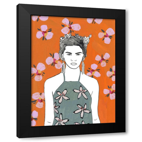 Pink Blossom Lady II Black Modern Wood Framed Art Print with Double Matting by Wang, Melissa
