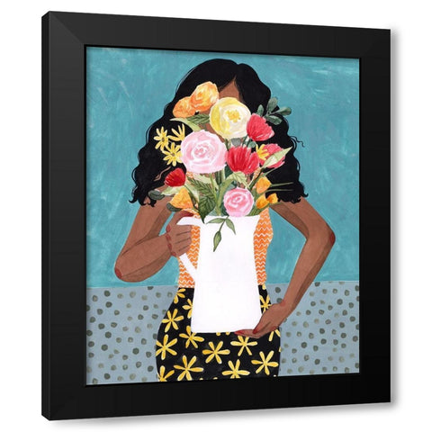 Flower Vase Girl I Black Modern Wood Framed Art Print by Popp, Grace