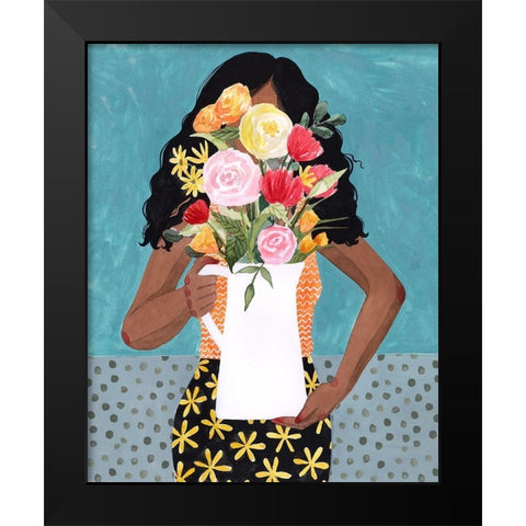 Flower Vase Girl I Black Modern Wood Framed Art Print by Popp, Grace