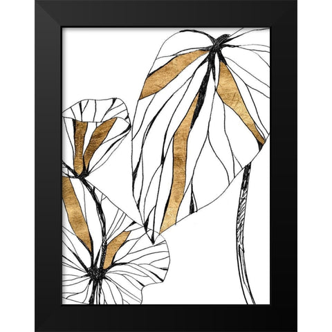 Linear Tropics with Gold II Black Modern Wood Framed Art Print by Vess, June Erica