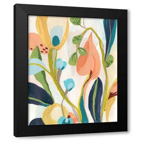 Jungle Jewels I Black Modern Wood Framed Art Print by Vess, June Erica