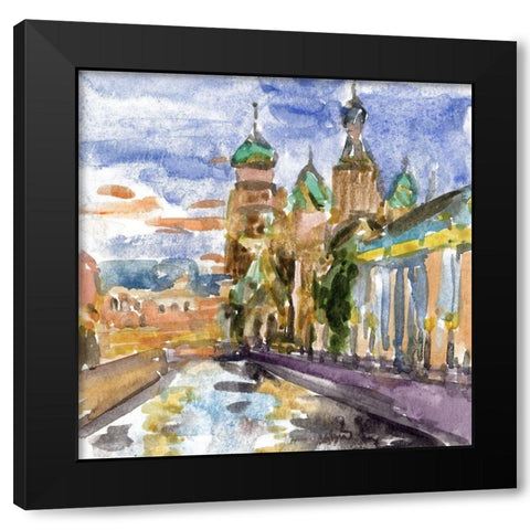 River City II Black Modern Wood Framed Art Print with Double Matting by Wang, Melissa