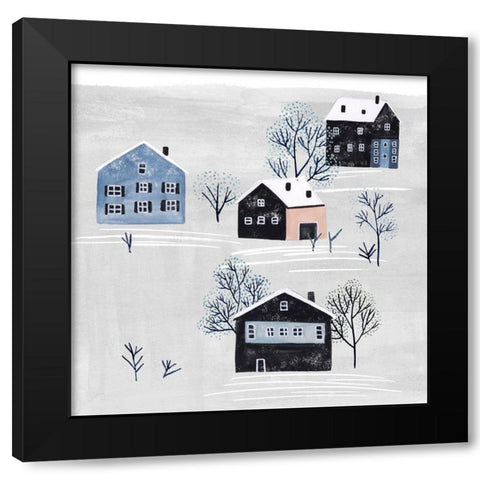 Snowy Village I Black Modern Wood Framed Art Print with Double Matting by Wang, Melissa