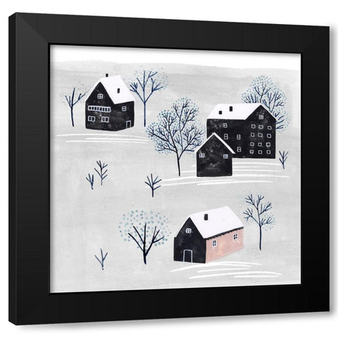 Snowy Village II Black Modern Wood Framed Art Print with Double Matting by Wang, Melissa