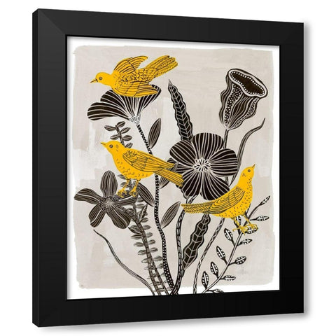 Birds in My Garden I Black Modern Wood Framed Art Print by Wang, Melissa