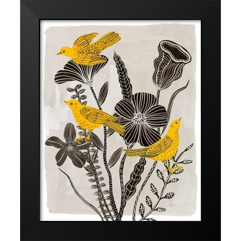 Birds in My Garden I Black Modern Wood Framed Art Print by Wang, Melissa