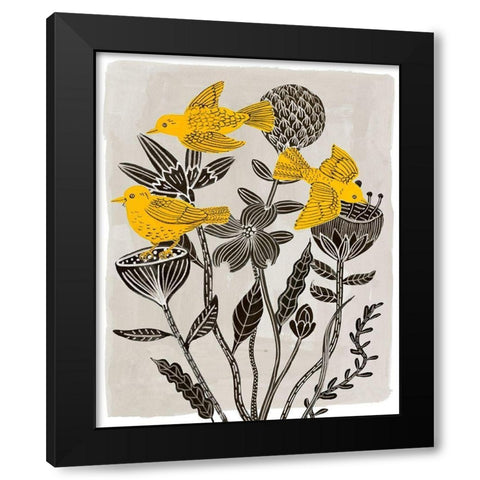 Birds in My Garden II Black Modern Wood Framed Art Print with Double Matting by Wang, Melissa