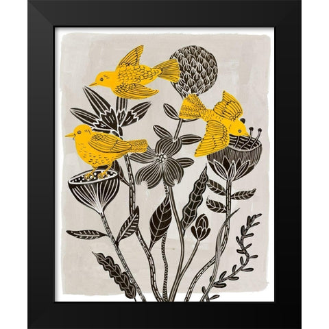 Birds in My Garden II Black Modern Wood Framed Art Print by Wang, Melissa