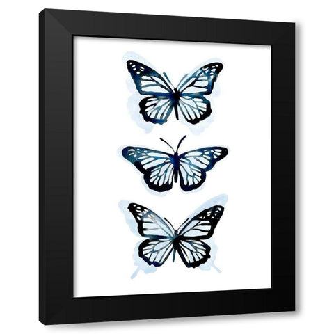 Blue Butterfly Trio I Black Modern Wood Framed Art Print with Double Matting by Scarvey, Emma