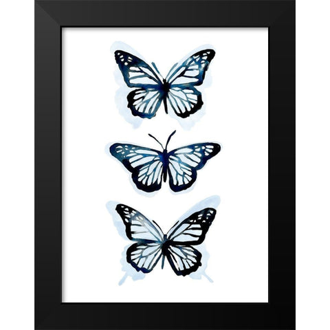 Blue Butterfly Trio I Black Modern Wood Framed Art Print by Scarvey, Emma