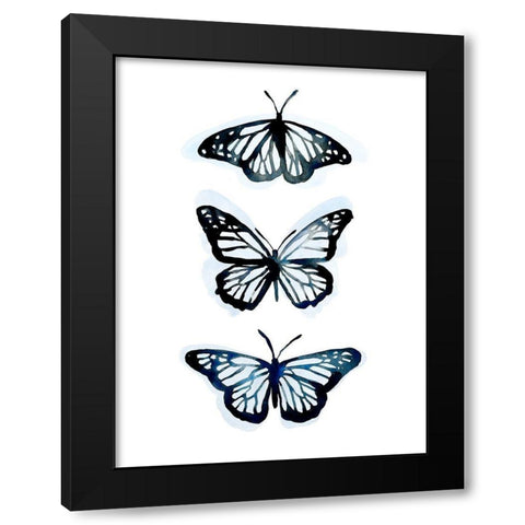 Blue Butterfly Trio II Black Modern Wood Framed Art Print with Double Matting by Scarvey, Emma