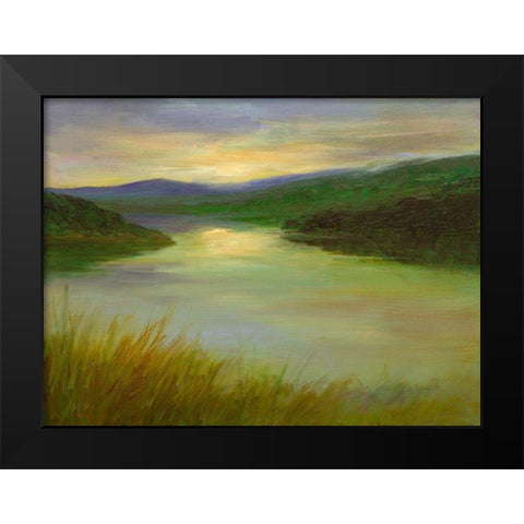Still Waters at Sunset Black Modern Wood Framed Art Print by Finch, Sheila