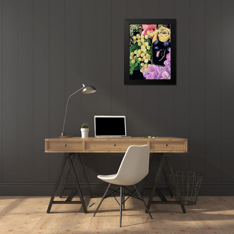 Floral on Black I Black Modern Wood Framed Art Print by Wang, Melissa