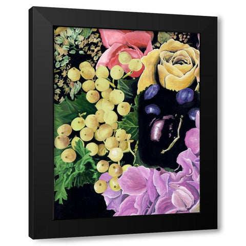 Floral on Black I Black Modern Wood Framed Art Print with Double Matting by Wang, Melissa