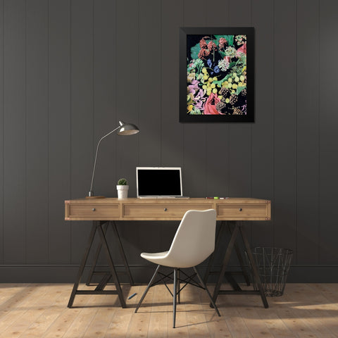 Floral on Black II Black Modern Wood Framed Art Print by Wang, Melissa