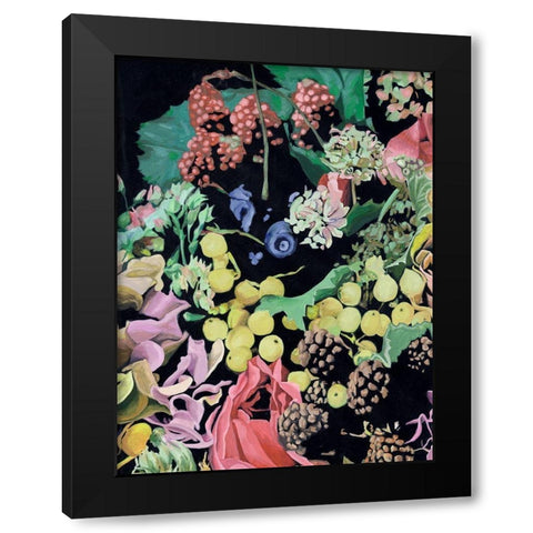 Floral on Black II Black Modern Wood Framed Art Print with Double Matting by Wang, Melissa