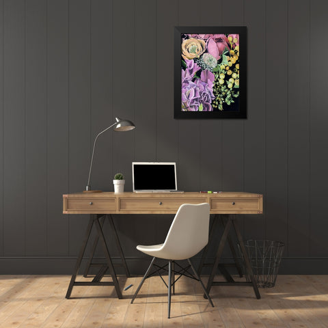 Floral on Black III Black Modern Wood Framed Art Print by Wang, Melissa