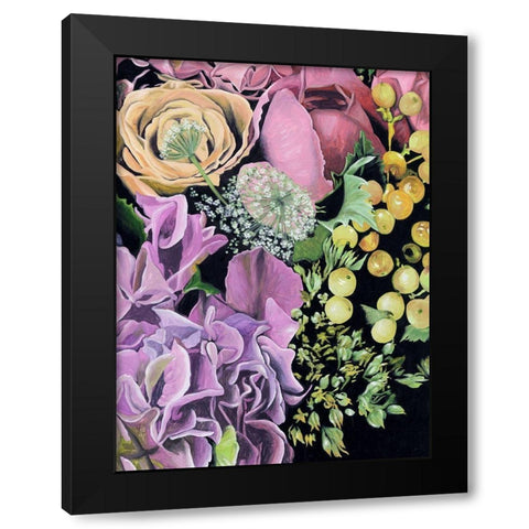 Floral on Black III Black Modern Wood Framed Art Print with Double Matting by Wang, Melissa