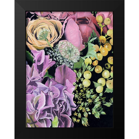 Floral on Black III Black Modern Wood Framed Art Print by Wang, Melissa