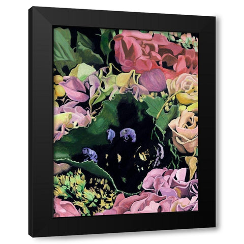 Floral on Black IV Black Modern Wood Framed Art Print by Wang, Melissa