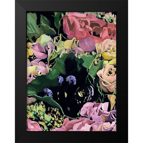 Floral on Black IV Black Modern Wood Framed Art Print by Wang, Melissa