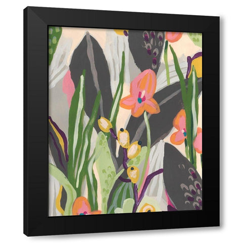Vibrant Ladyslippers I Black Modern Wood Framed Art Print by Vess, June Erica