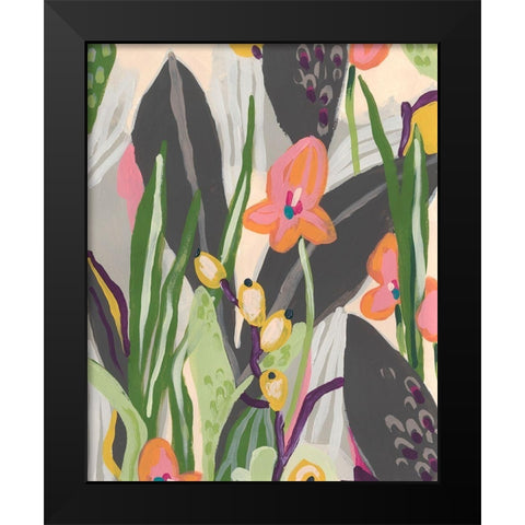 Vibrant Ladyslippers I Black Modern Wood Framed Art Print by Vess, June Erica