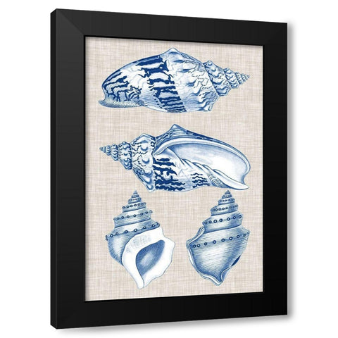 Navy and Linen Shells II Black Modern Wood Framed Art Print with Double Matting by Vision Studio
