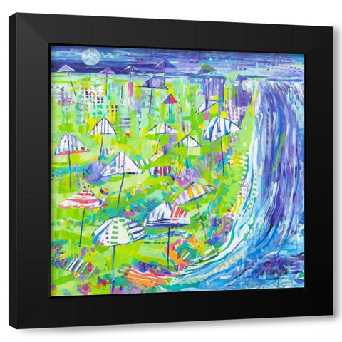Coastal Fun Collage I Black Modern Wood Framed Art Print with Double Matting by Grim, Tara Funk