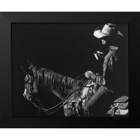 Cowboy Scratchboard I Black Modern Wood Framed Art Print by Chapman, Julie T.