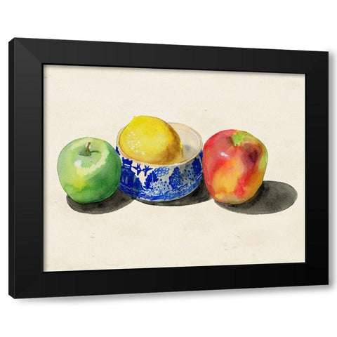 Still Life with Apples and Lemon I Black Modern Wood Framed Art Print with Double Matting by Ludwig, Alicia