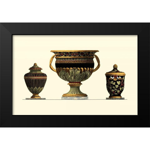 Urn Triad IV Black Modern Wood Framed Art Print by Giardini