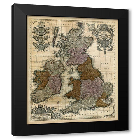 Map of England, Scotland and Ireland Black Modern Wood Framed Art Print by Unknown