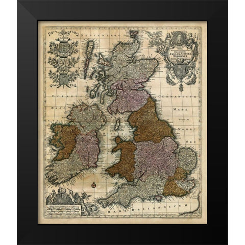 Map of England, Scotland and Ireland Black Modern Wood Framed Art Print by Unknown