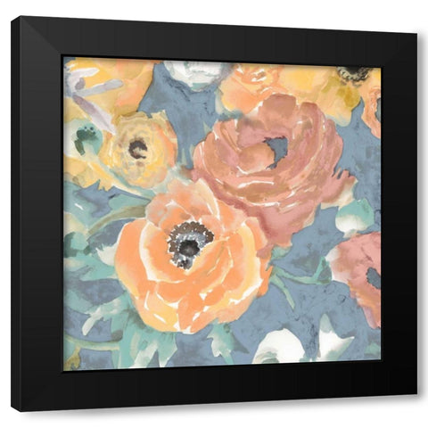 Happy Florals II Black Modern Wood Framed Art Print with Double Matting by Studio W