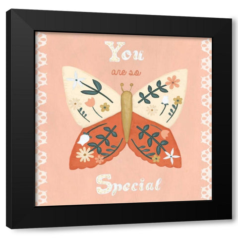 Folk Butterfly II Black Modern Wood Framed Art Print by Vess, June Erica