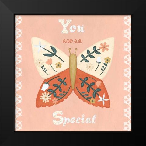 Folk Butterfly II Black Modern Wood Framed Art Print by Vess, June Erica