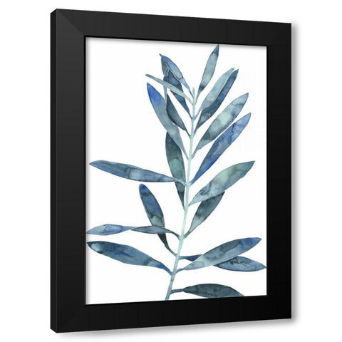 Indigo Leaves II Black Modern Wood Framed Art Print by Meagher, Megan